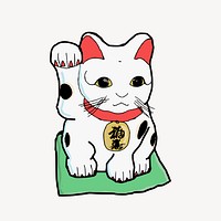 Maneki Neko clipart, Japanese lucky cat figurine  illustration. Free public domain CC0 image.