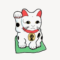 Maneki Neko sticker, Japanese lucky cat figurine illustration psd. Free public domain CC0 image.