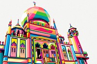 Colorful mosque clipart, collage element illustration psd. Free public domain CC0 image.