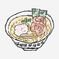 Ramen noodle bowl hand drawn illustration. Free public domain CC0 image.