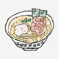 Ramen noodle bowl clipart, Japanese food collage element illustration psd. Free public domain CC0 image.