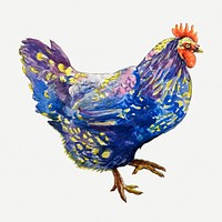 Blue chicken clipart, animal collage element illustration psd. Free public domain CC0 image.