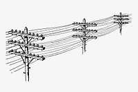 Power lines border drawing, white background vector. Free public domain CC0 image.