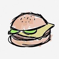 Cheeseburger meal doodle, hand drawn illustration. Free public domain CC0 image.