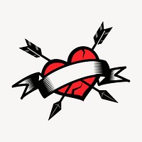 Ribbon banner heart clipart, illustration vector. Free public domain CC0 image.