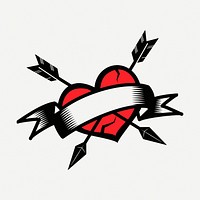 Ribbon banner heart clipart, collage element illustration psd. Free public domain CC0 image.