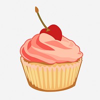 Cherry cupcake clipart illustration. Free public domain CC0 image.