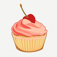 Cherry cupcake clipart, collage element illustration psd. Free public domain CC0 image.
