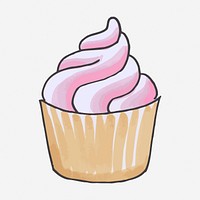 Pink cupcake dessert doodle, food hand drawn illustration. Free public domain CC0 image.