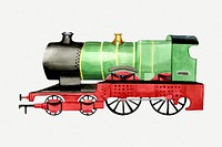 Train locomotive clipart, collage element illustration psd. Free public domain CC0 image.