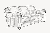 Three seat sofa hand drawn, illustration vector. Free public domain CC0 image.