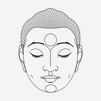 Buddha head line art, religious illustration psd. Free public domain CC0 image.