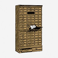 File drawer clipart, furniture vintage illustration. Free public domain CC0 image.