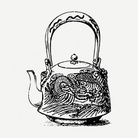 Kettle drawing, object vintage illustration psd. Free public domain CC0 image.