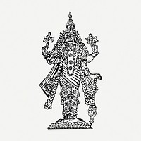 Vishnu Hinduism drawing, religious vintage illustration psd. Free public domain CC0 image.