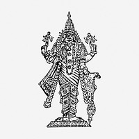 Vishnu Hinduism drawing, religious vintage illustration. Free public domain CC0 image.