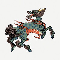 Qilin drawing, Chinese mythology creature illustration psd. Free public domain CC0 image.