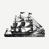 Ship drawing, vehicle vintage illustration psd. Free public domain CC0 image.