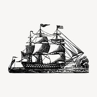 Ship drawing, vintage vehicle illustration vector. Free public domain CC0 image.