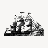 Ship drawing, vintage vehicle illustration vector. 