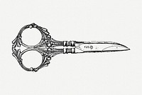 Scissors drawing, stationery vintage illustration psd. Free public domain CC0 image.