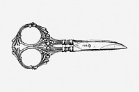 Scissors drawing, stationery vintage illustration. Free public domain CC0 image.