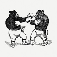 Boxing bears drawing, animal vintage illustration psd. Free public domain CC0 image.