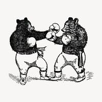 Boxing bears drawing, vintage animal illustration vector. Free public domain CC0 image.