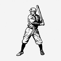 Baseball player drawing, sport vintage illustration. Free public domain CC0 image.