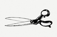 Scissors drawing, stationery vintage illustration psd. Free public domain CC0 image.