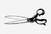 Scissors drawing, stationery vintage illustration. Free public domain CC0 image.