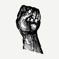 Raised fist drawing, victory symbol, vintage illustration psd. Free public domain CC0 image.
