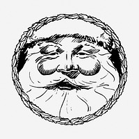 Santa's face drawing, Christmas vintage illustration. Free public domain CC0 image.