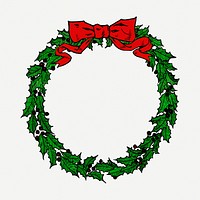 Christmas wreath frame, festive vintage illustration psd. Free public domain CC0 image.