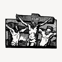 Crucified Christ drawing, vintage religious illustration vector. Free public domain CC0 image.