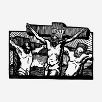 Crucified Christ drawing, religious vintage illustration. Free public domain CC0 image.