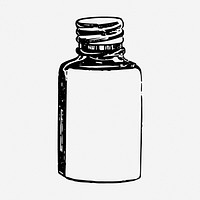 Pill bottle drawing, object vintage illustration. Free public domain CC0 image.