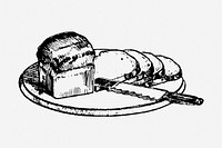 Bread loaf drawing, bakery vintage illustration. Free public domain CC0 image.