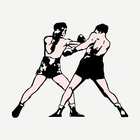 Boxers fighting drawing, sport vintage illustration psd. 