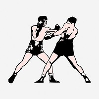 Boxers fighting drawing, sport vintage illustration. Free public domain CC0 image.