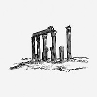 Ruined temple drawing, Egyptian historical landmark illustration. Free public domain CC0 image.