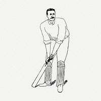 Cricket player drawing, sport vintage illustration psd. Free public domain CC0 image.