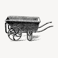 Wheelbarrow drawing, vintage farming equipment illustration vector. Free public domain CC0 image.