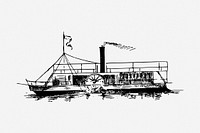 Paddle steamer drawing, vehicle vintage illustration. Free public domain CC0 image.