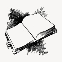 Open book drawing, vintage novel illustration vector. Free public domain CC0 image.