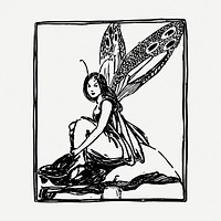 Fairy drawing, fantasy vintage illustration psd. Free public domain CC0 image.