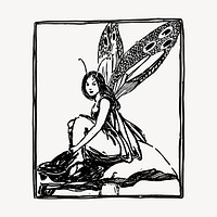 Fairy drawing, vintage fantasy illustration vector. Free public domain CC0 image.