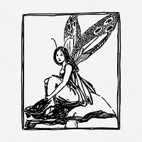 Fairy drawing, fantasy vintage illustration. Free public domain CC0 image.