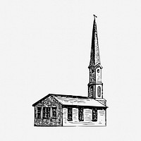 Small church drawing, architecture vintage illustration. Free public domain CC0 image.