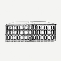Big vintage building drawing, architecture illustration psd. Free public domain CC0 image.